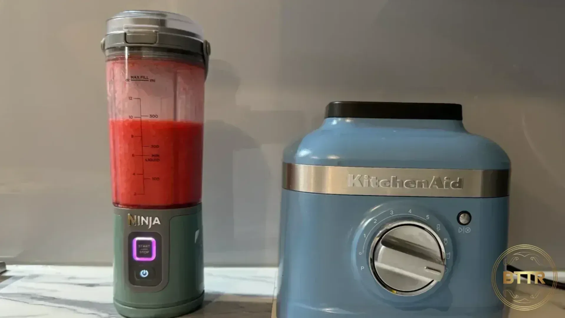 The Ninja Blast side by side with the KitchenAid K400 blender