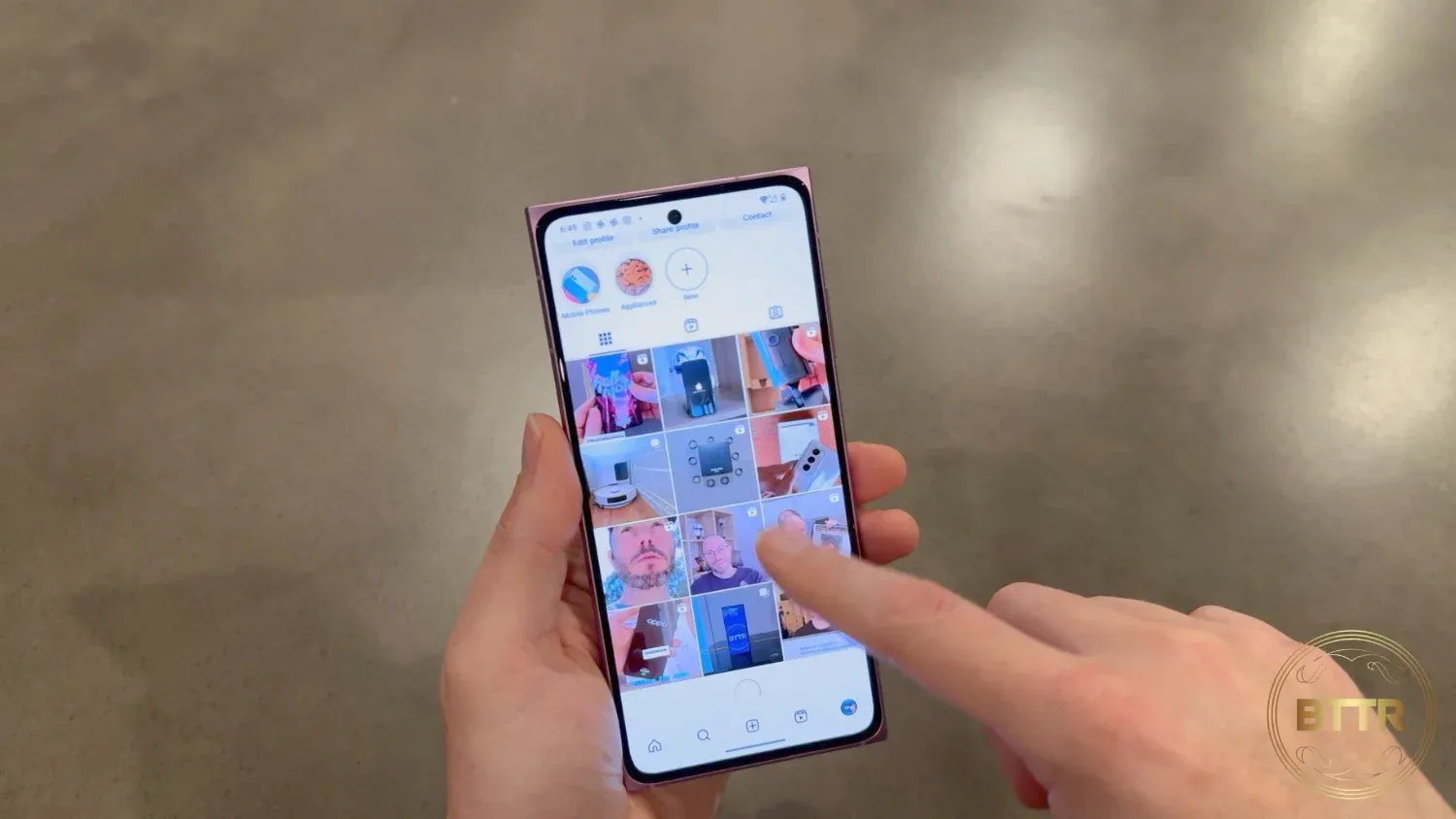 Browsing the BTTR Instagram feed on the HMD Skyline