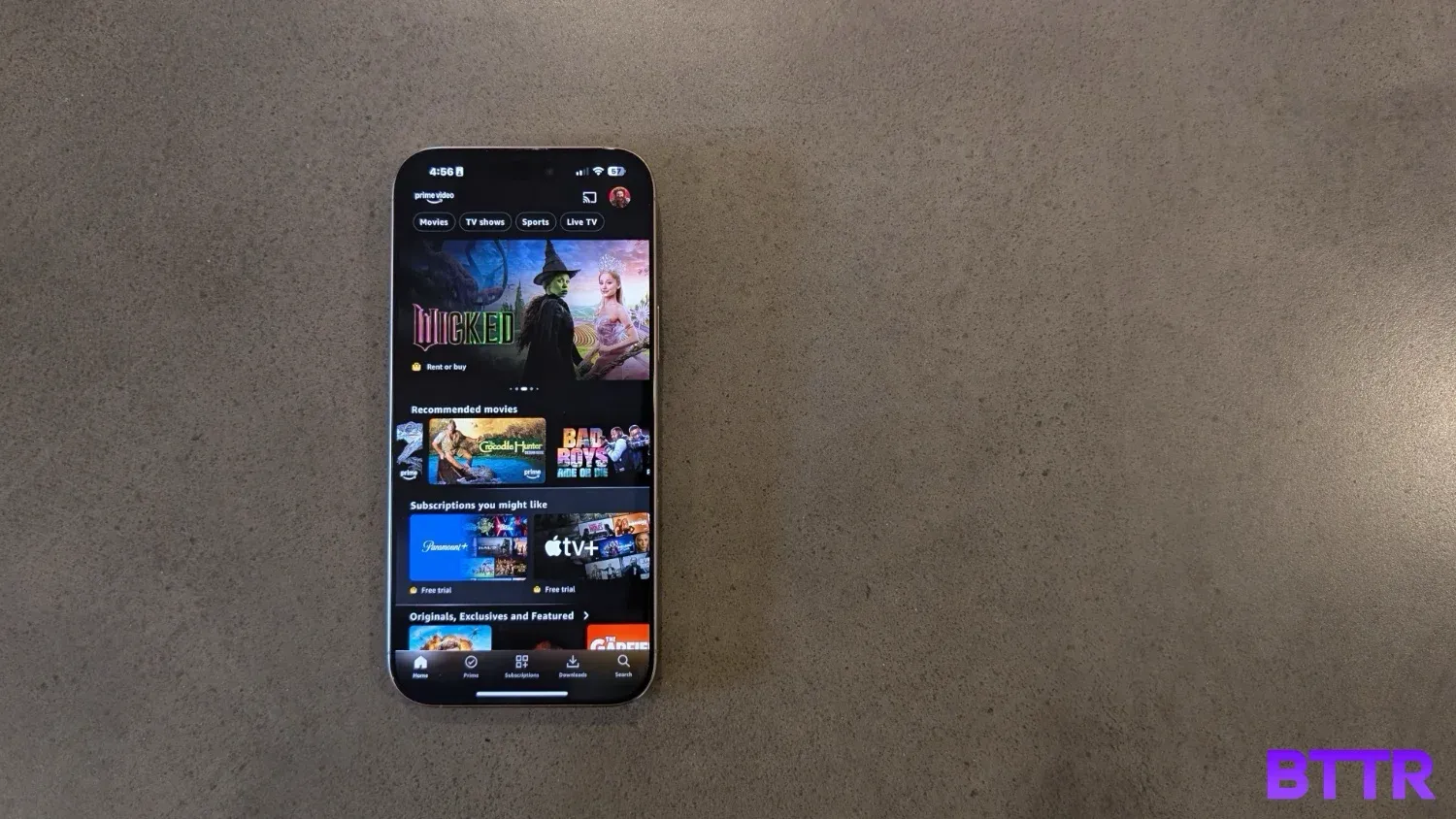 Browsing Prime Video on an iPhone 16 Pro Max
