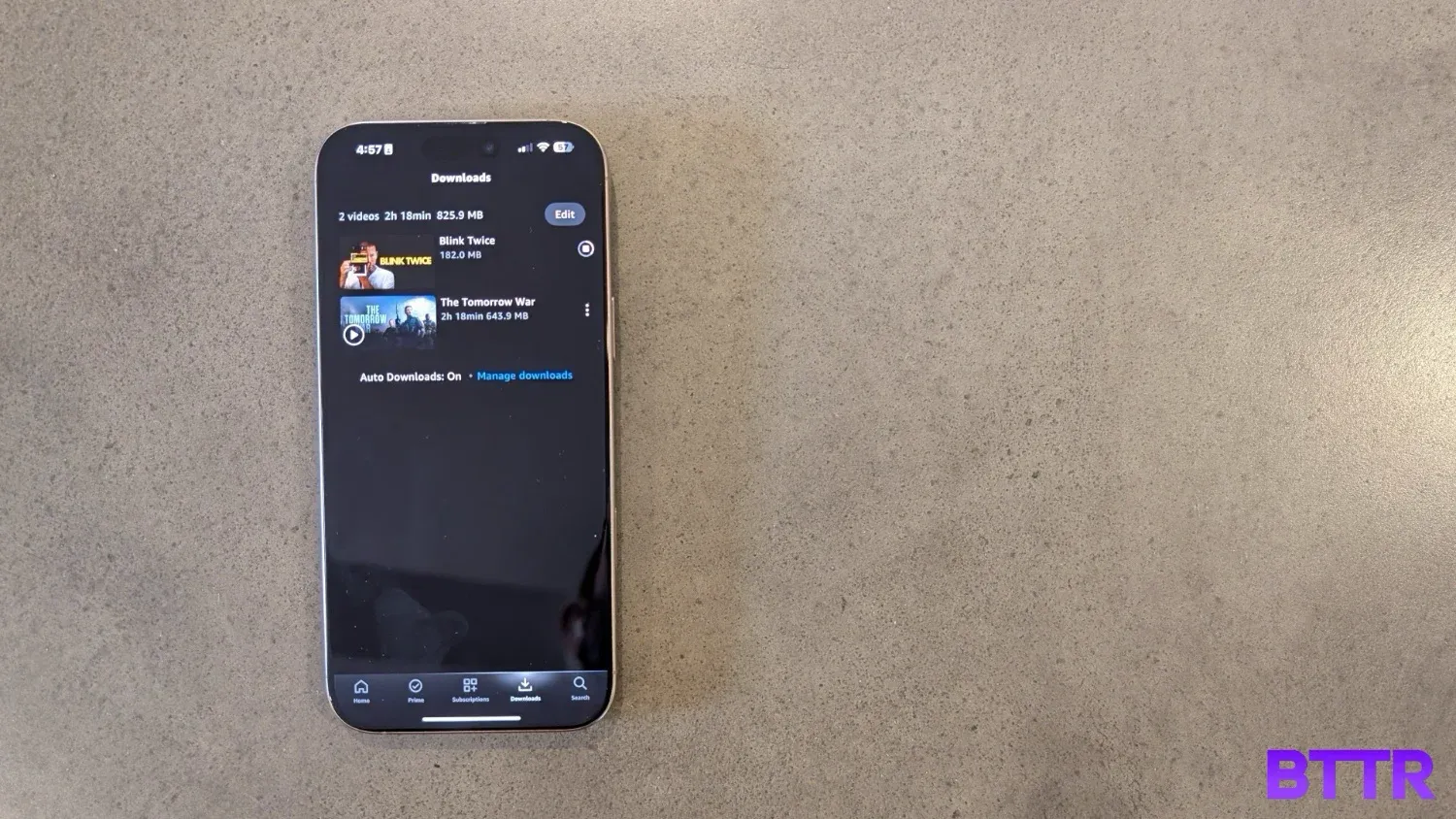 Looking at the movies downloaded in the Prime Video app