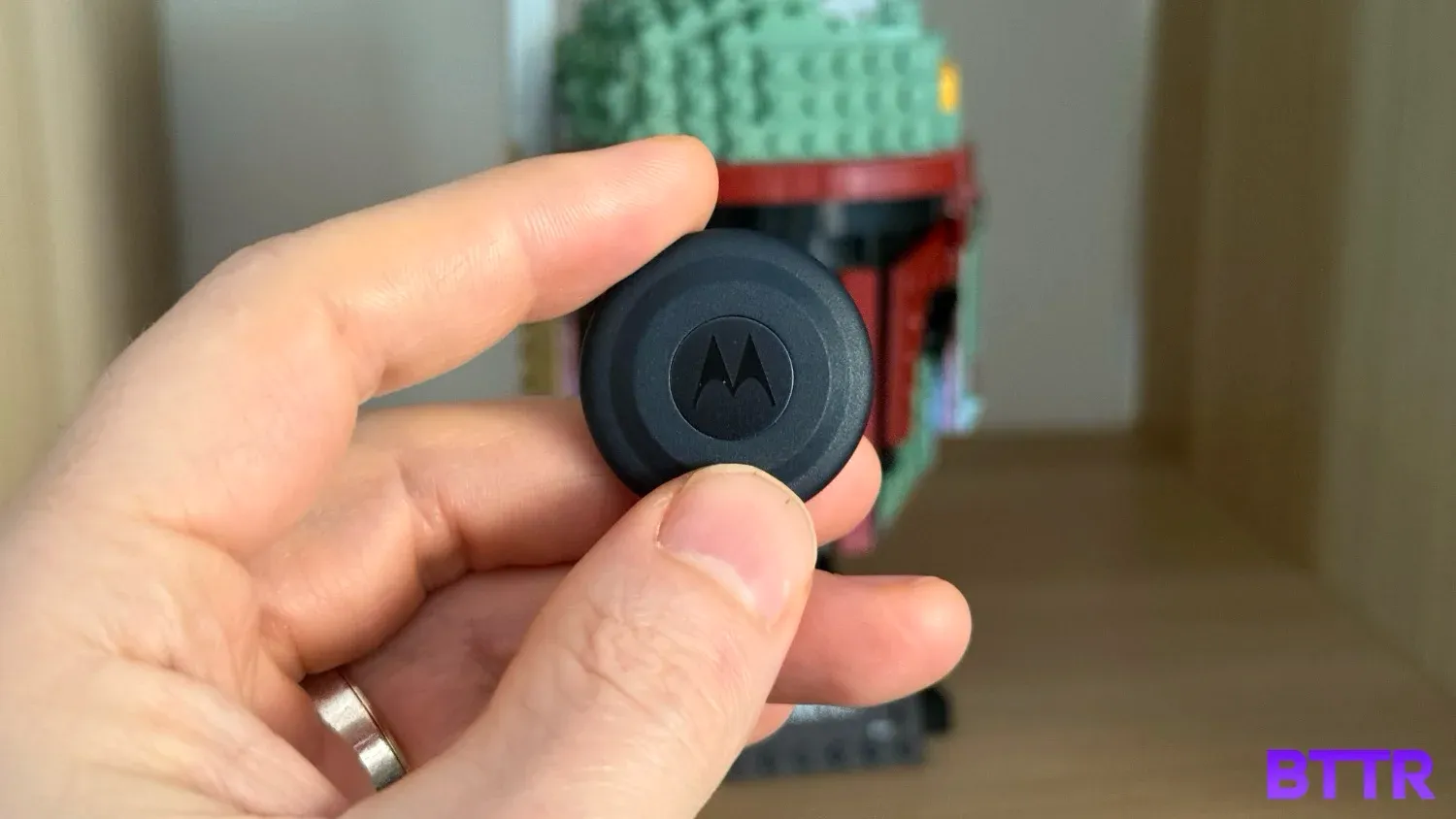 The Moto logo on the Moto Tag is actually a button to help you locate your phone