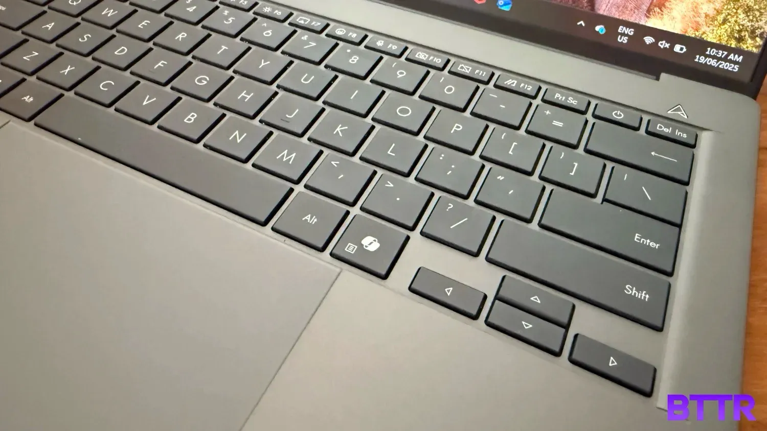 Close up of the Zenbook A14's keybaord