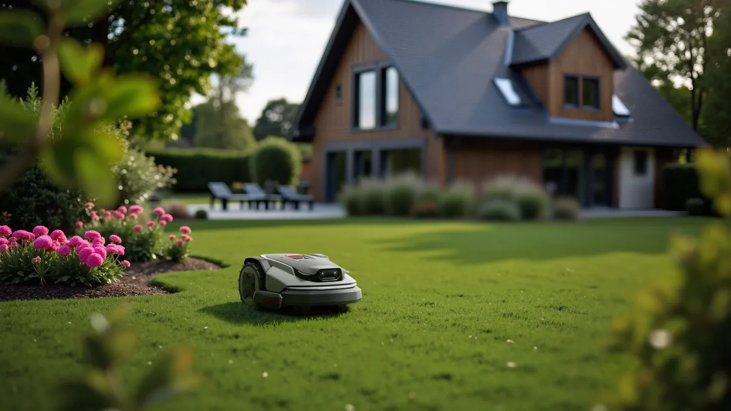 The Rockmow S1 mowing the grass
