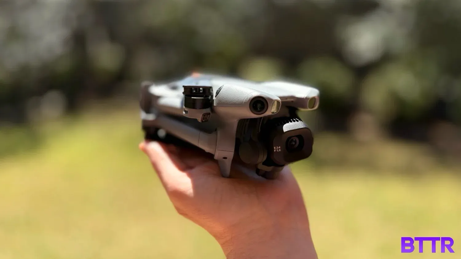 The DJI Mini 5 Pro folded up in my hand