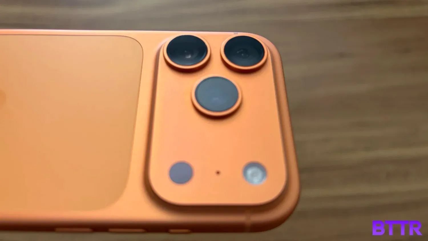 Close up of the camera array on the orange 17 Pro