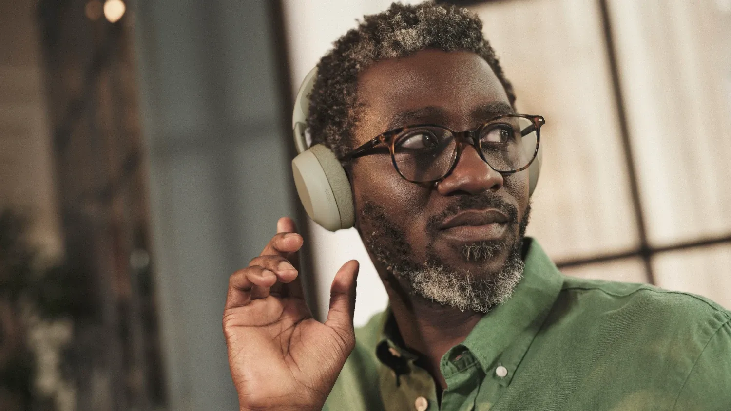 A man wearing The Jabra Evolve3 75 