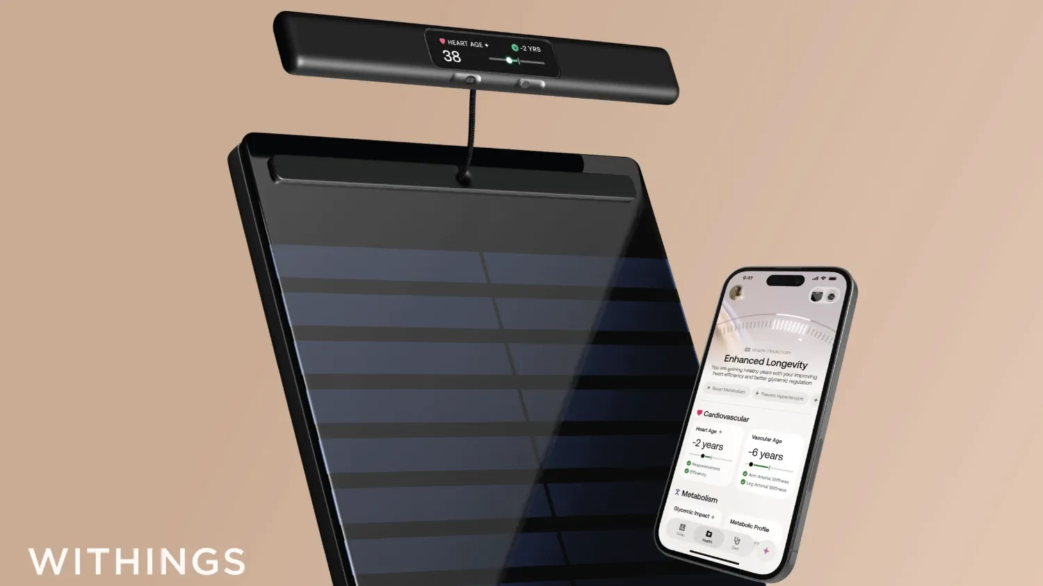 The new body scan 2 from Withings with a phone