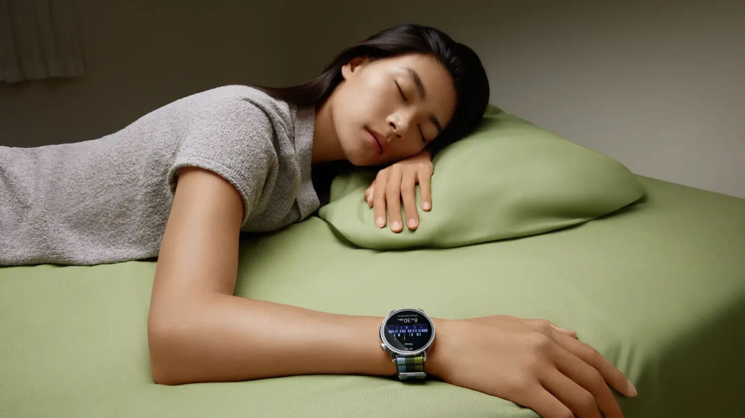 A woman sleeping while wearing the OPPO watch
