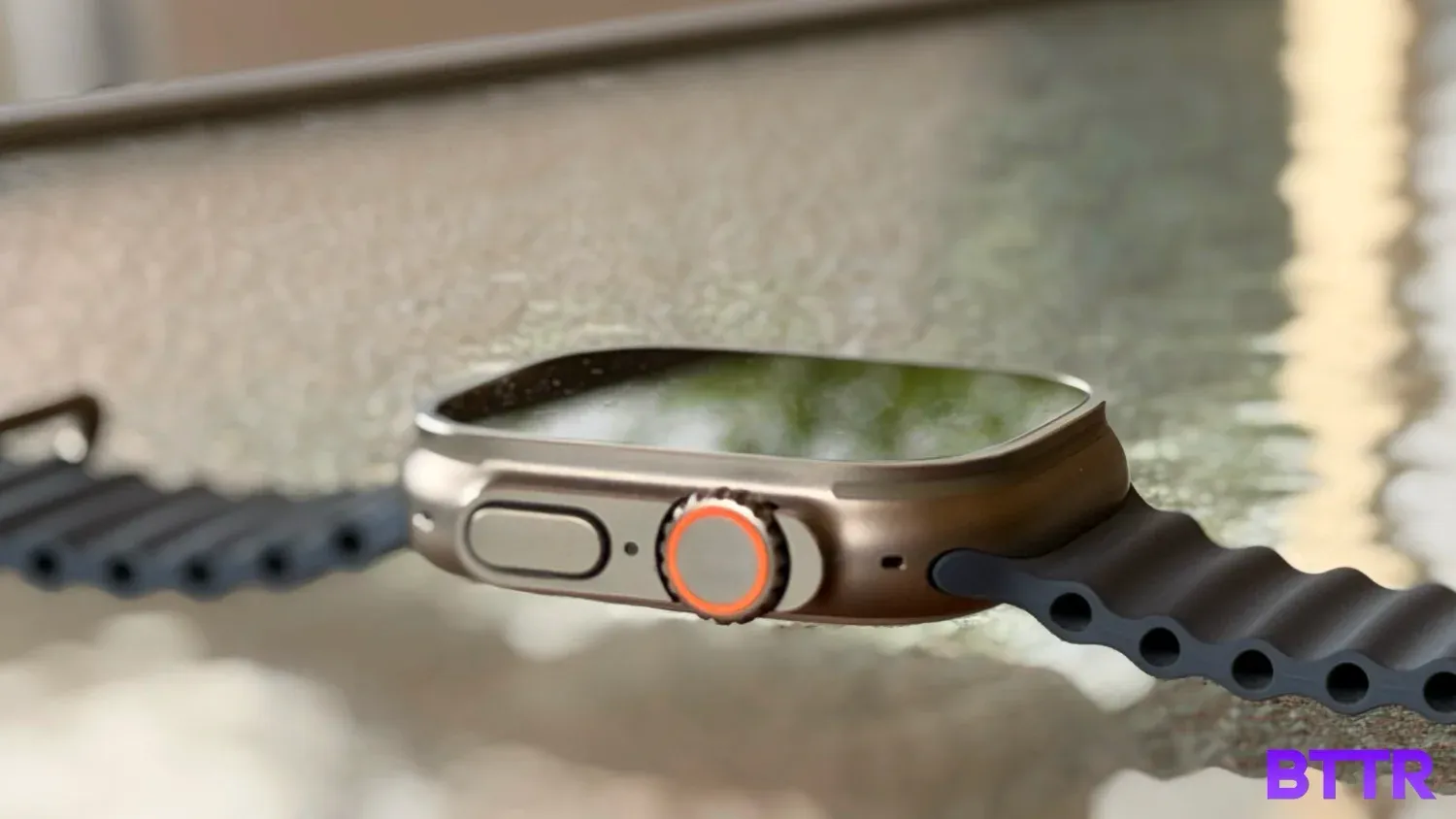 The profile of the Apple Watch Ultra 3, with the digital crown