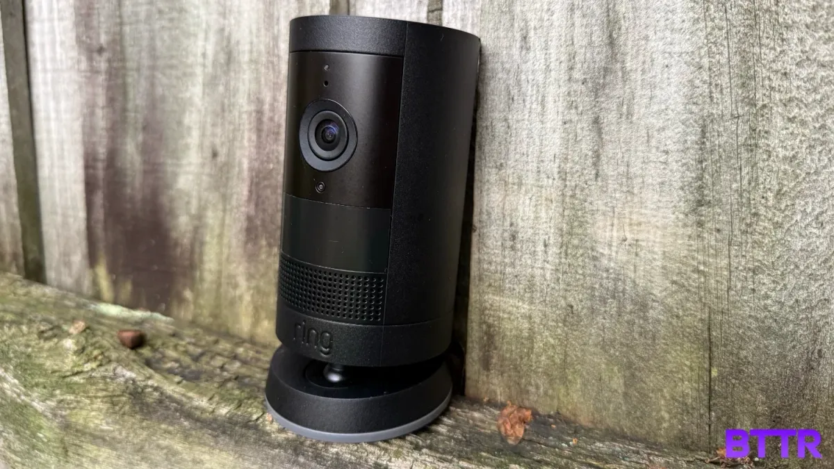 The Ring Outdoor Cam Plus on a fence