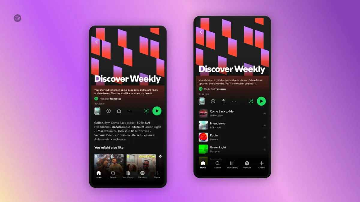 A screenshot of the before and after for Spotify's new free tier.