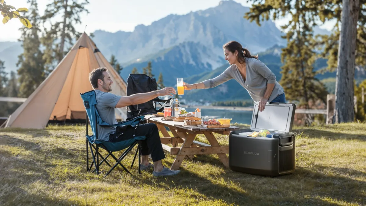 The Ecoflow Glacer next to a couple having a picnic