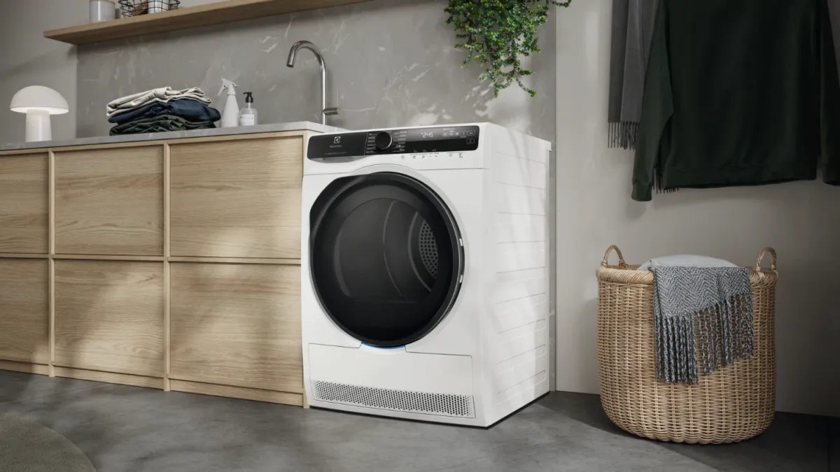 The new Electrolux 10-star energy rated heat pump dryer in all its glory, in a laundry nicer than anything I have in my home.