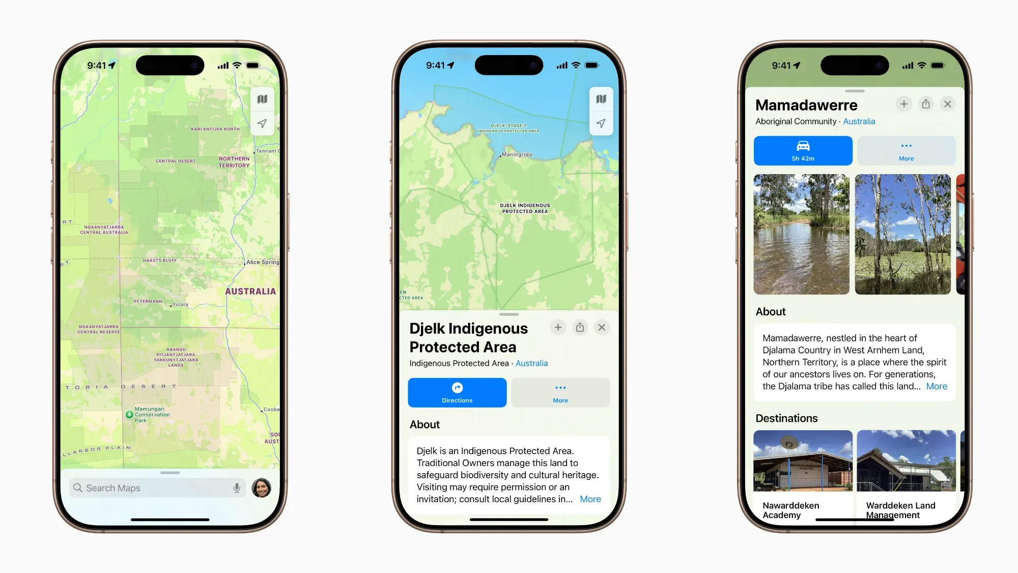 Screenshots of the updated Apple Maps showcasing indigenous names and areas