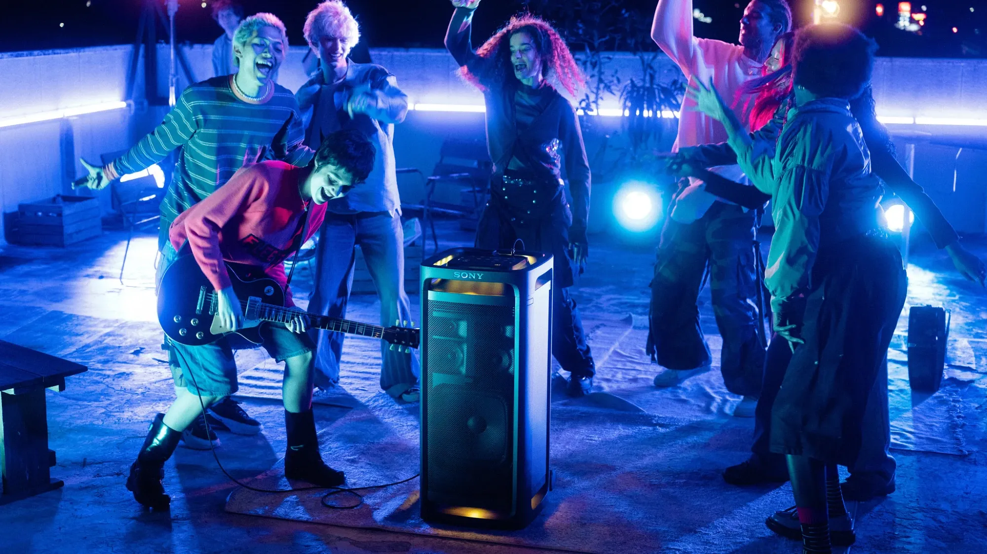 A party around the ULT TOWER 9AC party speaker