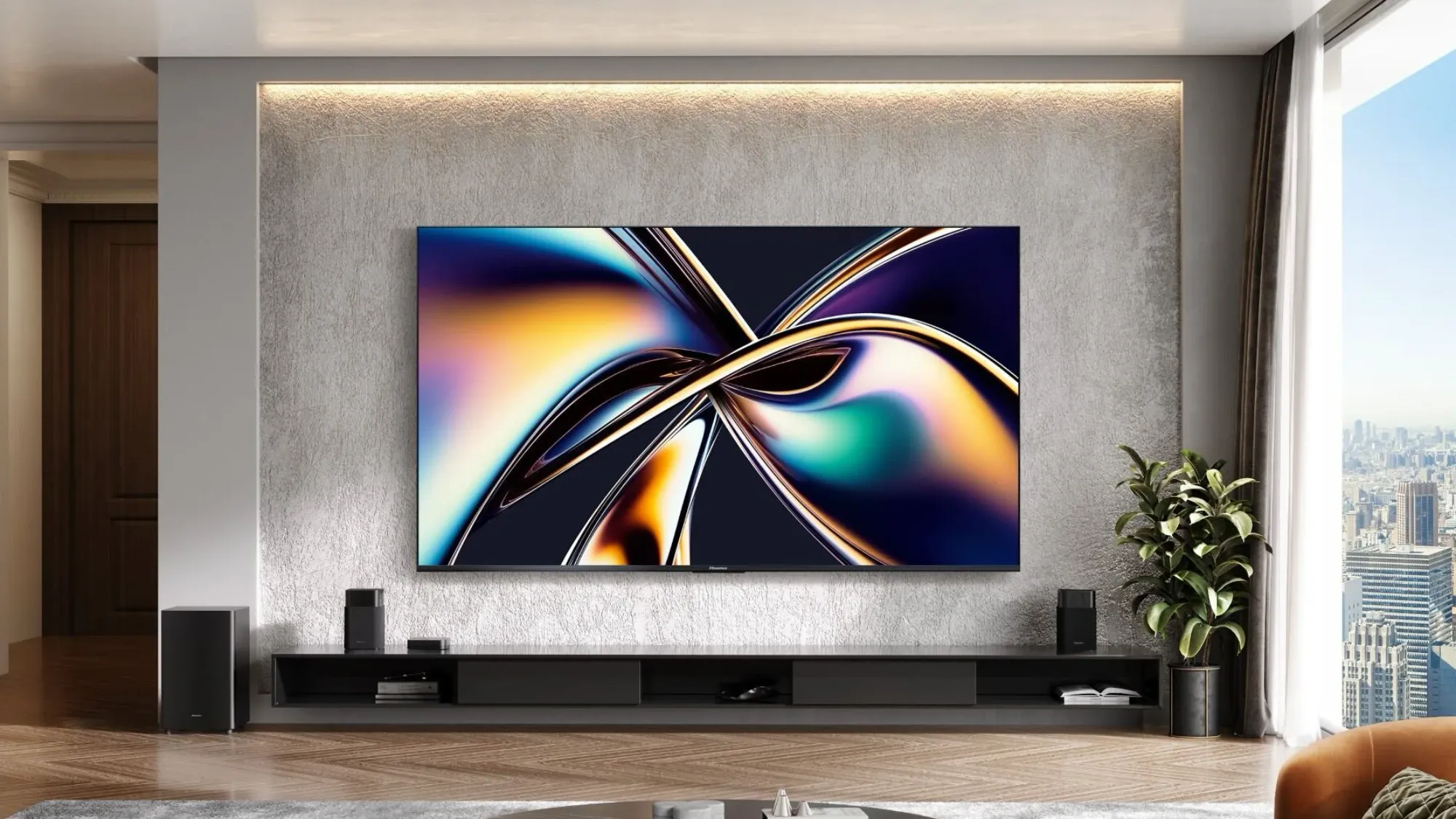 Hisense U8Q TV on a wall