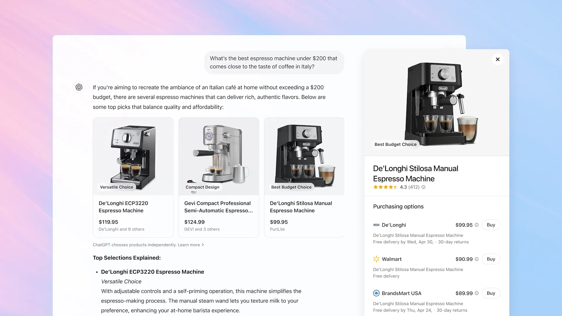 A screenshot of the ChatGPT Shopping experience