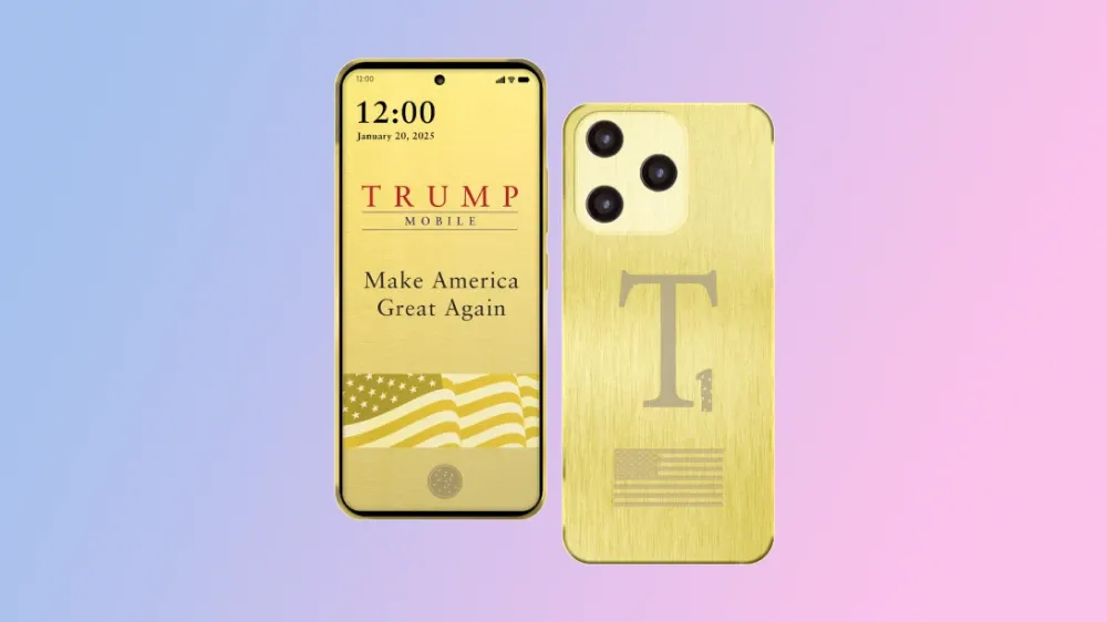The trump phone, front and back. Behold ye and despair (that someone actually thinks this is worth buying)