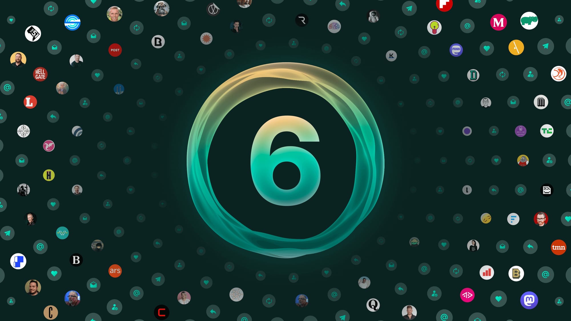 A six surrounded by logos of ActivityPub platforms and members