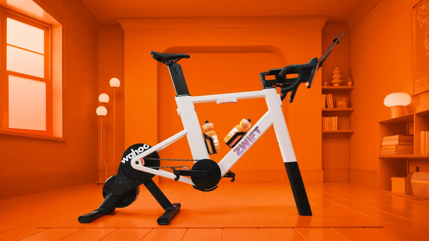 The new Zwift Ride with KICKR CORE 2 in a very orange room