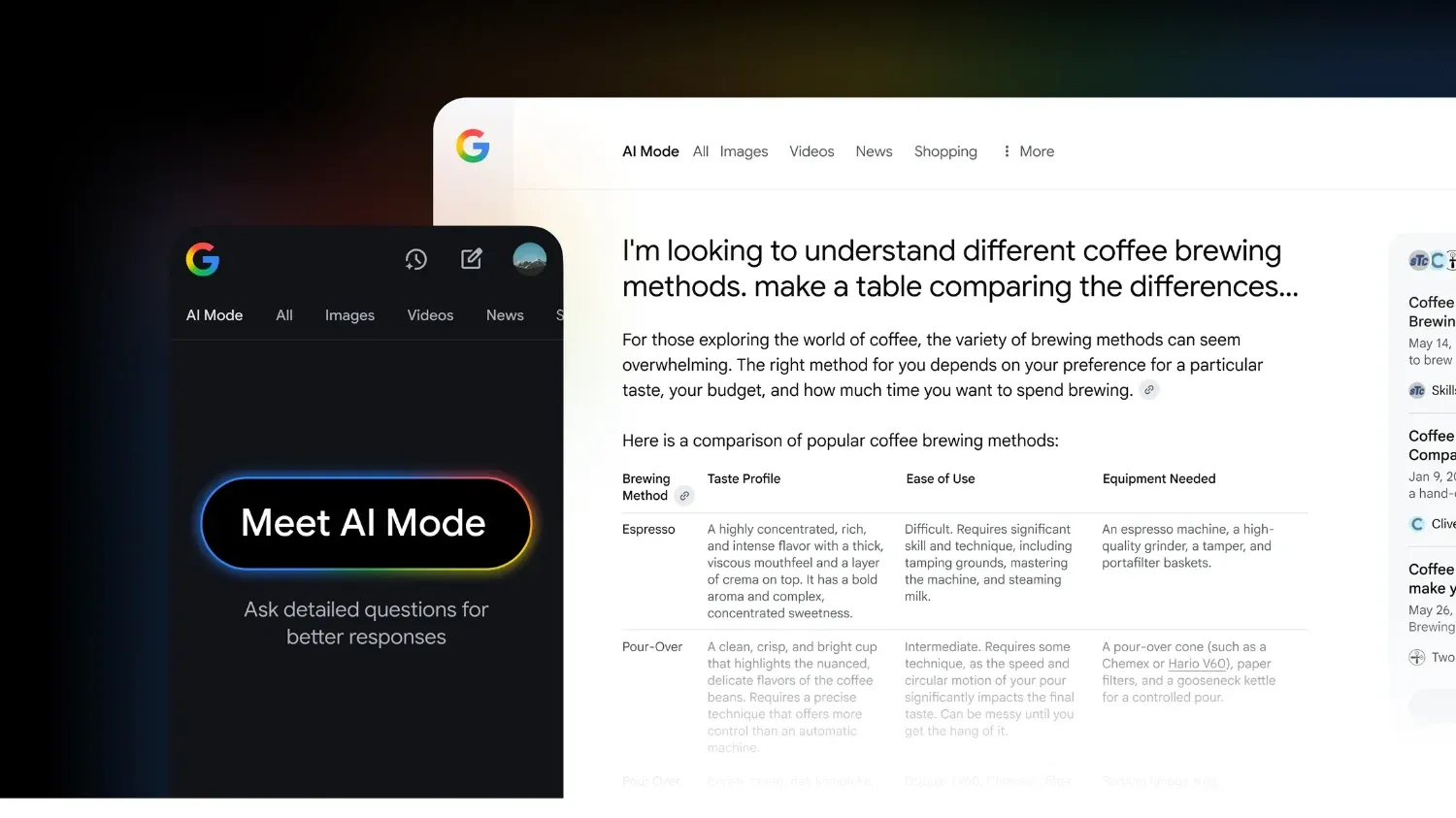 A screenshot of Google's AI mode