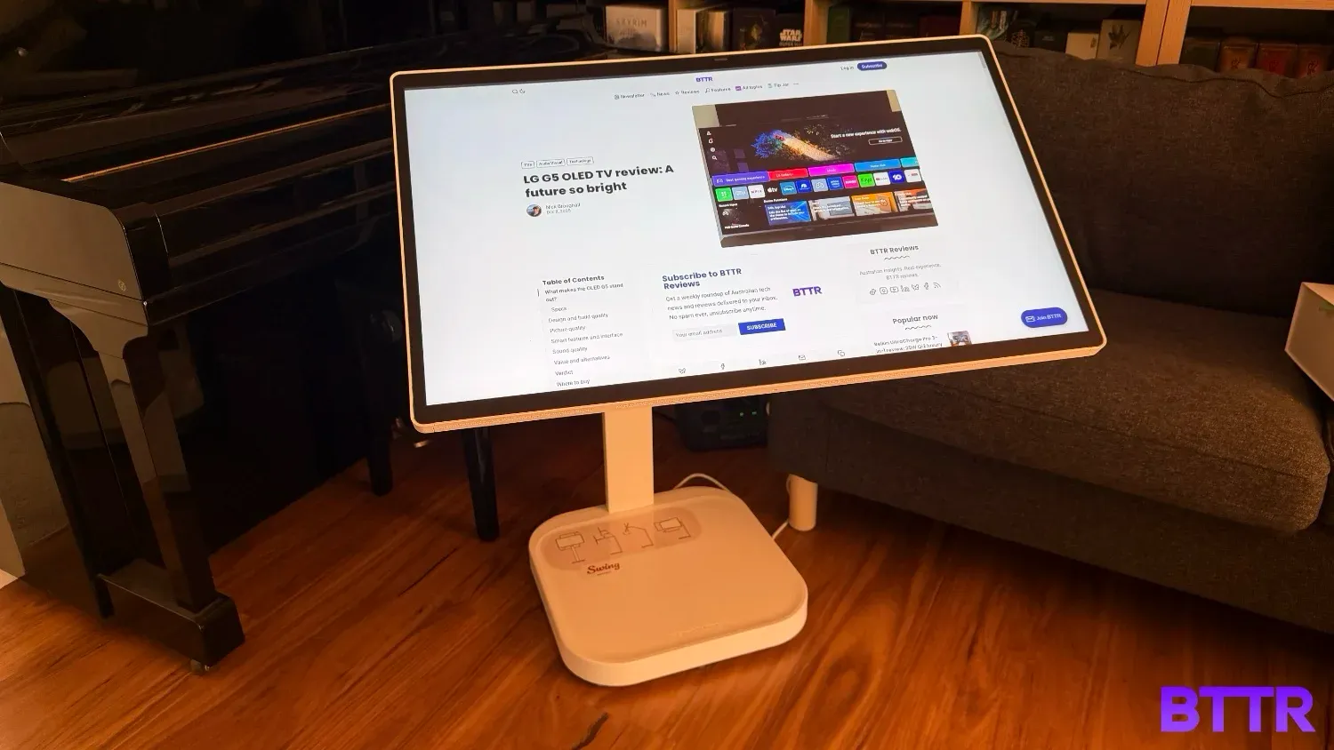 The LG Smart Monitor Swing sitting quite low and angled upwards
