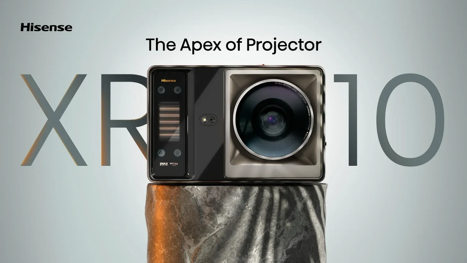 stylised pic of the hisense xr10 projector with a slogan that says "The Apex of Projector"