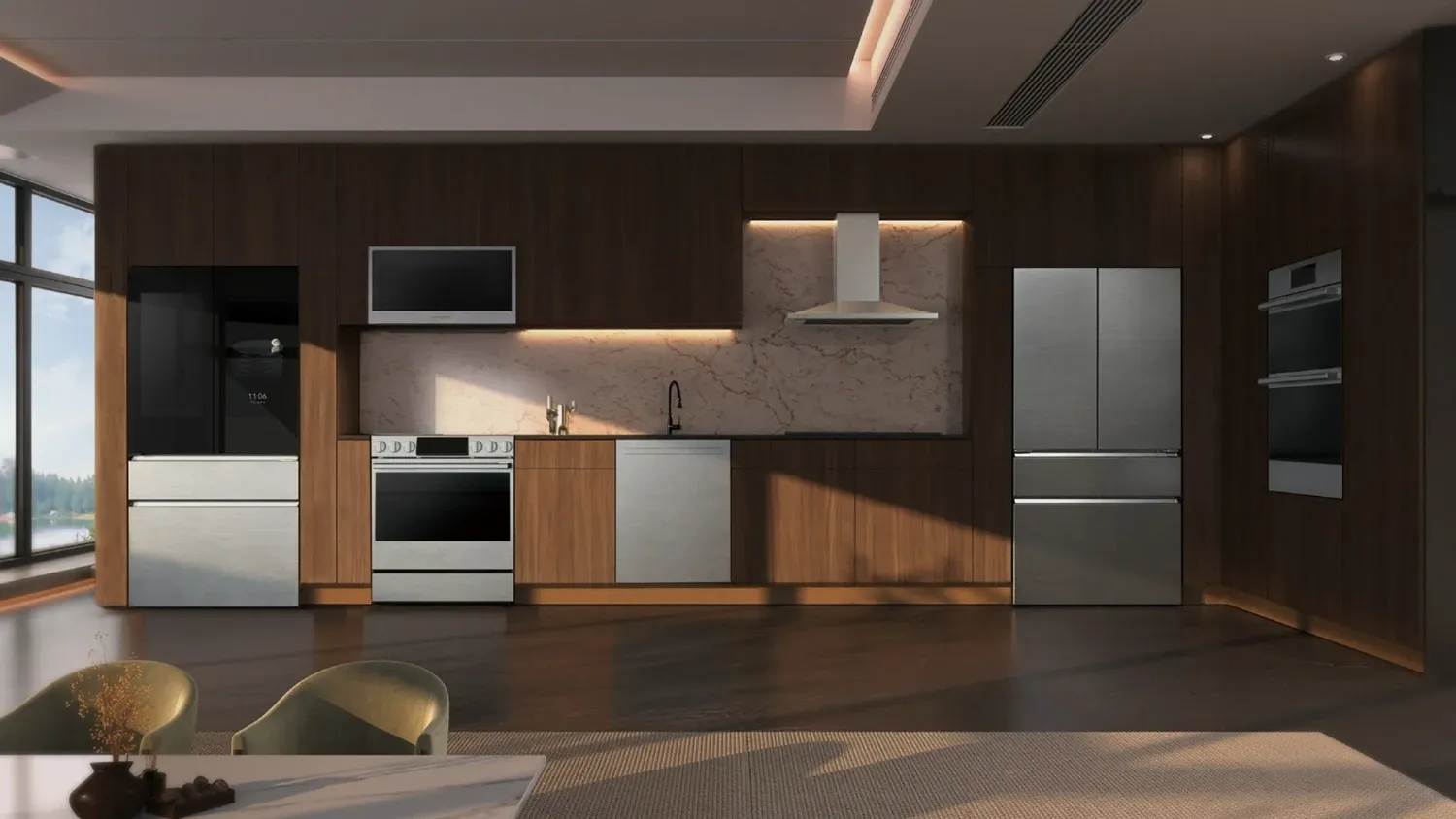 An image of LG's new Signature models in a stylised kitchen