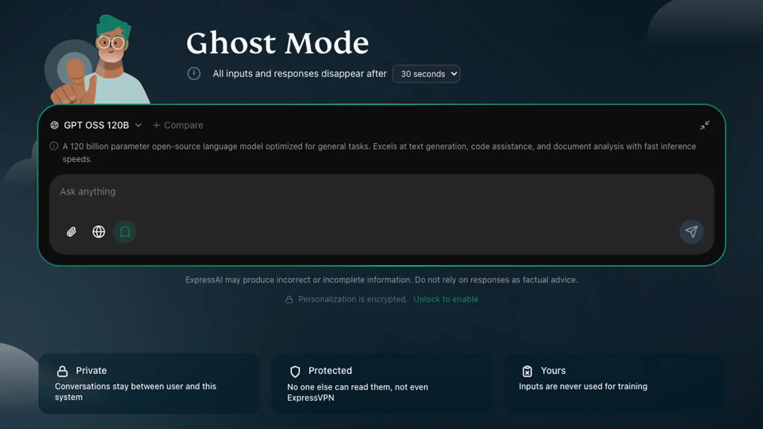 A screenshot of ExpressVPN ExpressAI Ghost mode