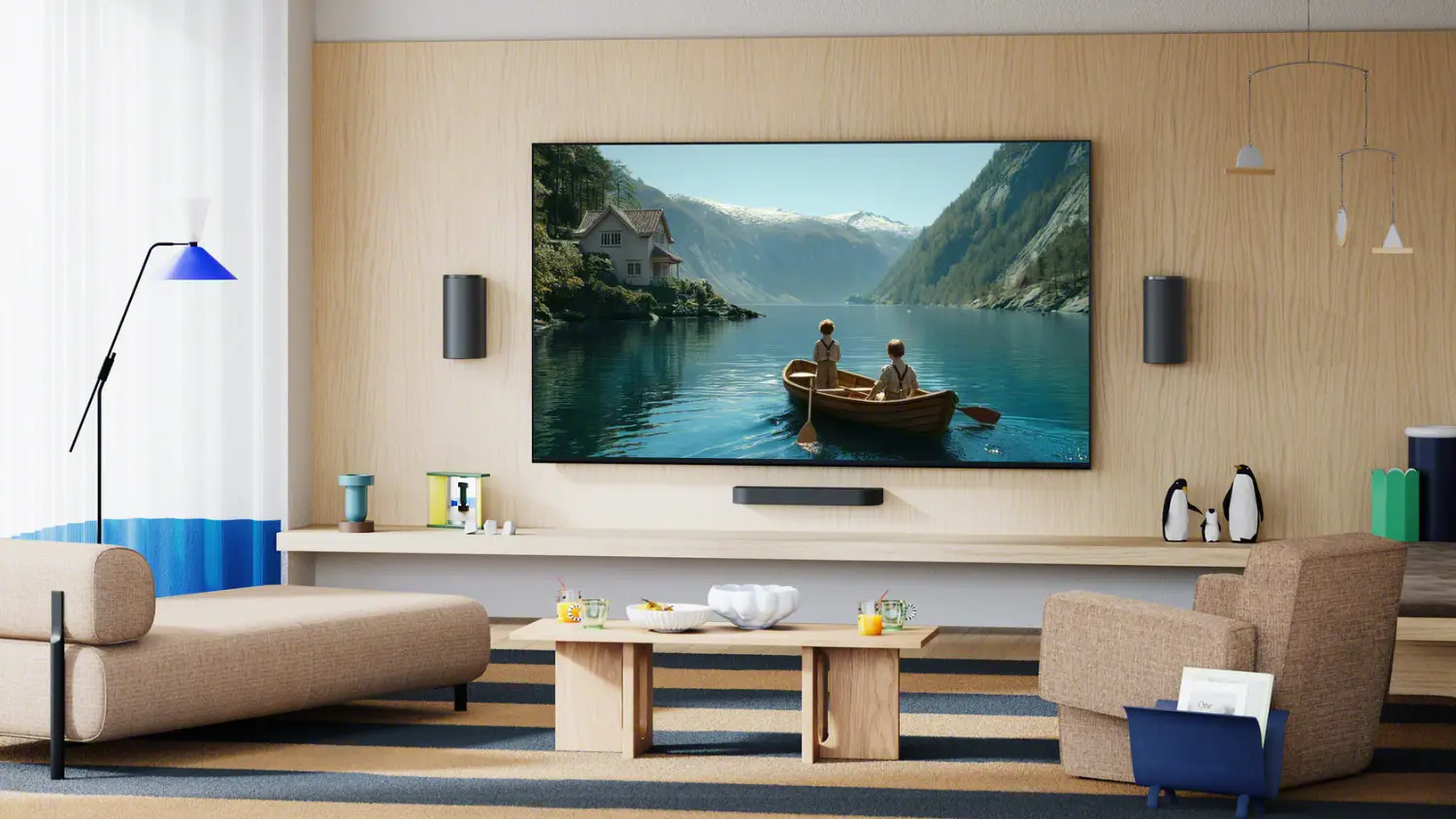 A home theatre setup with Sony's new BRAVIA hom etheatre speakers